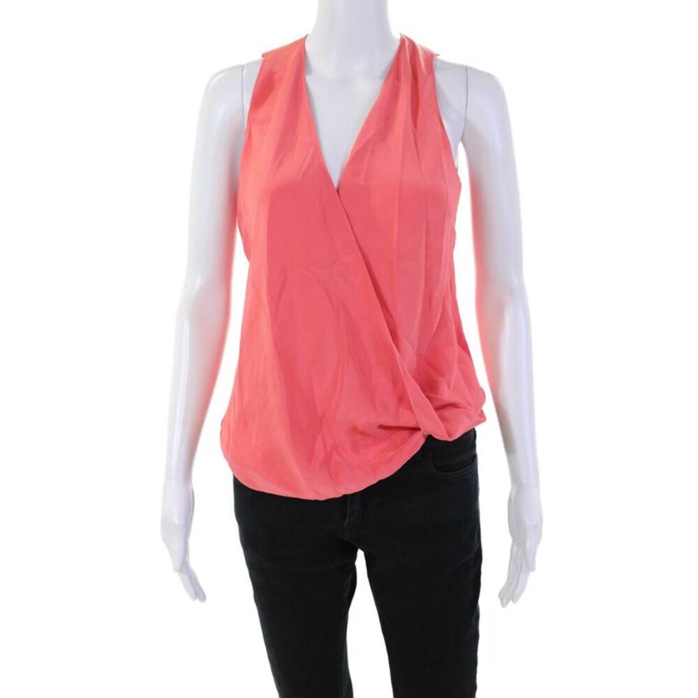 Designer Womens Silk Deep V-Neck Sleeveless Crossed Blouse Cantaloupe Size XS LL